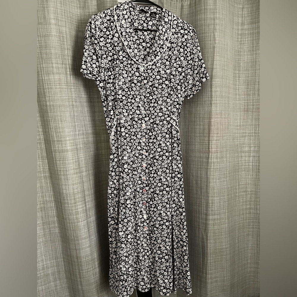 Vintage Erika Floral Black and White Dress